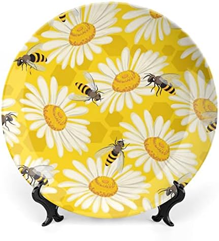Мед пчела на Дејзи цвет Смешна коска Кина Декоративна чинија околу керамички плочи занает со приказ за украси за внатрешни работи