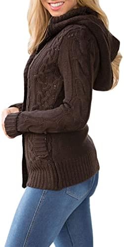 Женски есен и зимски кардиган, клиниран џемпер, задебелен топол лесен качулка со долг ракав со долг ракав