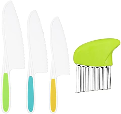 SuhctuptX 4PCS Детска ножеви за вистинско готвење, најлонски ножеви за ножеви поставени со секач за крцкање, безбедни ножеви за деца за