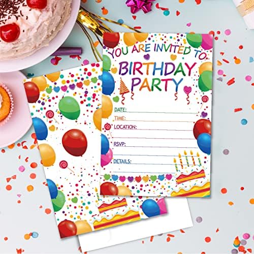 ПОКАНИ ЗА Роденденска Забава СО БАЛОН VNWEK Со Пликови,Шарени Двострани Печатени Покани За Роденденска Забава Со Балон Покани Картички