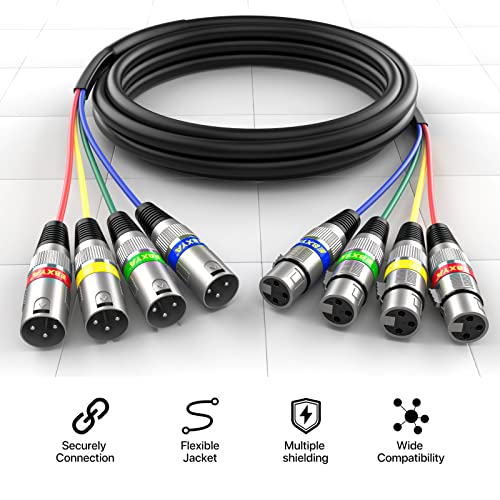 Ebxya 15ft xlr змиски кабли - 4 обоени 4 канали микрофон кабел за печ -кабел кабел 3 -пински XLR машки до женски, 2 пакувања
