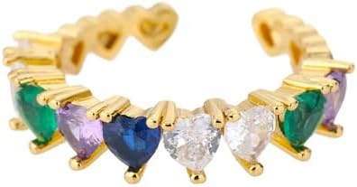 Ttndstore повеќебоен кубни циркони срцеви отворени прстени за жени девојки злато прстен кристален свадба двојка прстени моден накит анилос-87826