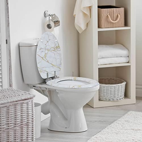 Emmteey Бело злато тоалетно седиште за тоалетно дрво тоалетно издолжено издолжено тоалетно седиште бавно блиску и лесно инсталирање и чиста покривка