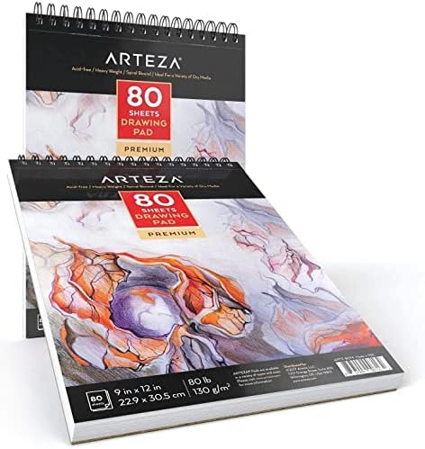 Подлога за цртање Arteza 9x12, пакет од 2, 160 листови и реални пенкала за четки, сет од 12, морски тонови, мешавини со акварел и 1 четка