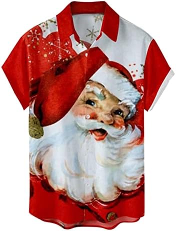 XXBR Божиќни кошули за кратки ракави за мажи, Божиќно копче Дедо Мраз надолу надолу со врвови на јака од домашна забава дома
