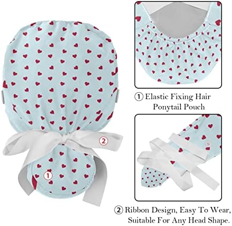 2 парчиња работни капачиња со копче, долга четка за четка за коса за жени за жени црвено срце на сина позадина