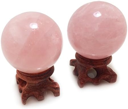 Поларна жад сет од 2 розови кварцни кристални топки со штандови, дијаметар од 45 мм / 1,8 инчи, за скрипција, декорација, заздравување,