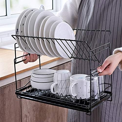 Jahh 2 слоеви за складирање на кујнски организатор за сушење на садови за сушење на садови ， држач за садови за прибор за садови