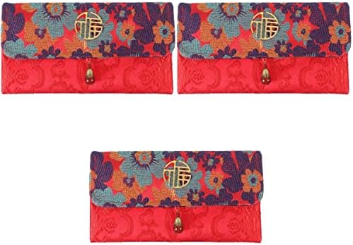 АБУФАН 3 парчиња Извезени Изработени Модерен Прекрасен Стил Среќа Фаворизира Нова Картичка Пренослива Црвена Торба Хонгбао Пари За Складирање