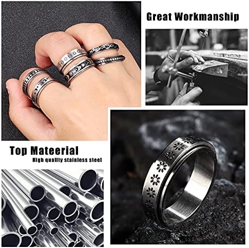 Лојалок 6 парчиња вртежи од не'рѓосувачки челик прстени за жени мажи фидигет бенд прстени месечински starвезда Цвет стрес олеснување на медитационите прстени венчав