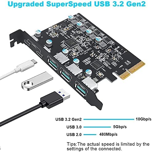 PCIE Gen3 X2 USB 3.2/3.1 картичка - PCI Express до 5 -порта [Type C, Type A] USB 3.2 центар за внатрешна експанзија Адаптер за