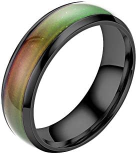 Прстен за промена на црна боја за мажи жени од не'рѓосувачки челик прстен на емоции Температура на годишнината свадбена лента