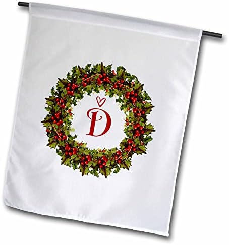 3drose Letter D- црвен бери холи со скриптно срце - знамиња