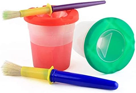 Sgerste 10 парчиња четки за боја и 10 парчиња боја тенџере со капаци деца деца училишна опрема пластична не-испрскана вода чаша за мешање тенџере и капа на затка за деца у