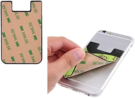 Зелен умен мајмун телефонски држач за картички, PU кожа само-лепете ја лична карта за кредитна картичка за 2,4x3,5 инчен паметен телефон назад