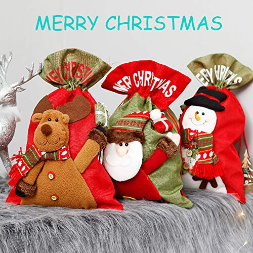 Newzjqh 3 Дедо Мраз Вреќа/Дедо Мраз/Снешко/Елен/Врвки Торби За Лекување Божиќни Торби За Подароци со Новогодишни Украси 15 x 8inch-3 парчиња