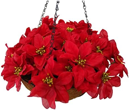 Божиќна Декорација Цветен Синџир Висечка Корпа Саксија Вештачки Цвет Црвен Свилен Цвет Поинсетија