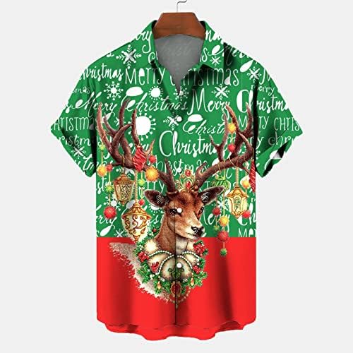 Божиќни кошули на Wybaxz за мажи зелени Божиќни божиќни дигитално печатење џеб тока лапел кошула со кратки ракави мажи врвни т т т