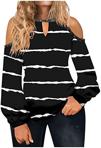 Bluseенски обичен Денот на вineубените печатени маички блузи од вратот од рамото долги ракави пуловер за џемпери врвови