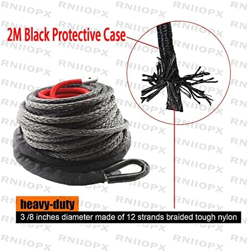 RNIIOPX Synthetic Winch Rope, 3/8 x 95'-27000 lbs Синтетички кабел за јаже со јаже со заштитен ракав за камион 4WD Off-Road ATV UTV