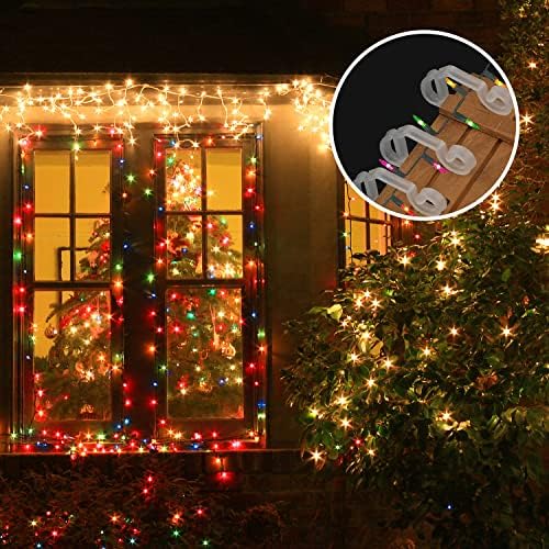 Савита 100 парчиња Божиќни светлосни клипови, божиќни светлосни олуци клипови пластични Божиќни светлосни куки празнично светло клип за Божиќ