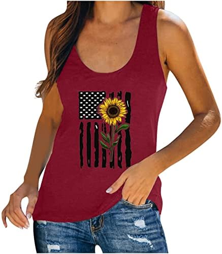 Emsенски патриотски кошули 4 -ти јули без ракави резервоари за женски американски знамиња маица САД Графички маички тркачки спојници елек