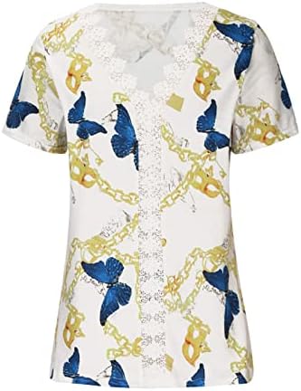Краток ракав против градиент на графички блузи со градиент на вратот за тинејџерски девојки есен летен чипка памук врв ZC ZC