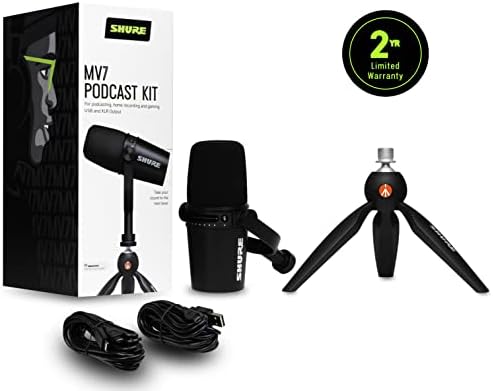 SHURE MV7 USB Микрофон СО Статив, За Подкастинг, Снимање, Стриминг &засилувач; Игри, Вграден Излез На Слушалки, Сите Метални USB/XLR Динамички