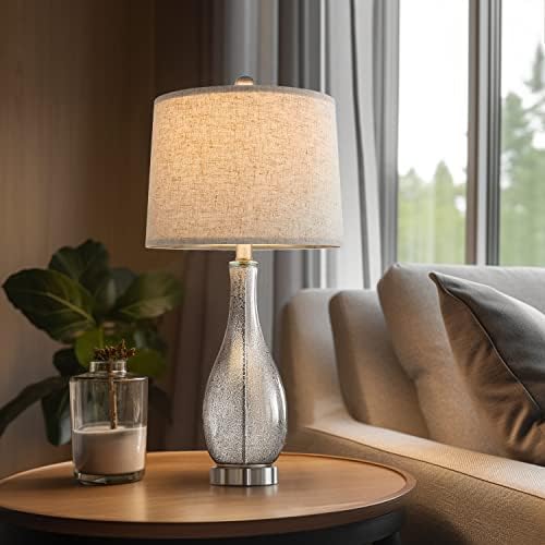 Oneach usb табели за ламби сет од 2 за дневна соба 24,5 модерна ноќна ламба со ткаенина стаклена ламба покрај кревет за спална