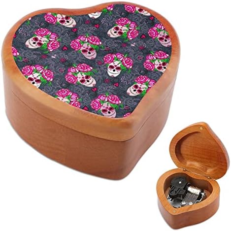 Роуз цвет ден на мртвиот шеќер череп дрво музички кутија гроздобер музички кутии подарок за Божиќ роденден Денот на вineубените во форма