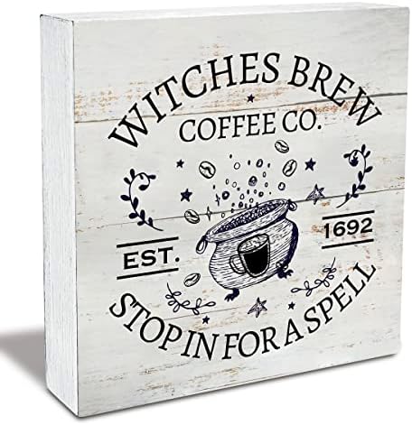 Рустикални вештерки пијалак кафе дрво кутија знак есен кафе дрвена кутија знак за Ноќта на вештерките знак фарма куќа за домашна биро за полица