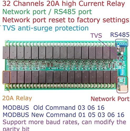HIFASI 32CH 20A висока струја Етернет реле мрежен прекинувач MODBUS RTU SLAVE TCP UDP RJ45 12V 24V PLC IO модул