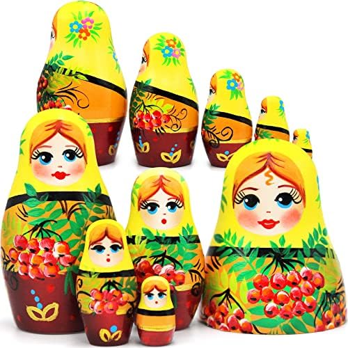 Руски кукли за гнездење поставија 5 компјутери - руска кукла со гранки на Роуан - Рачно изработена кукла за гнездење Матриошка