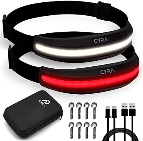 Cyra 2 LED предводени фарови за полнење USB-C, IPX4 Опција за црвена светлина 230 °, 400 светло светло со светло на капачето на светлината, лесна