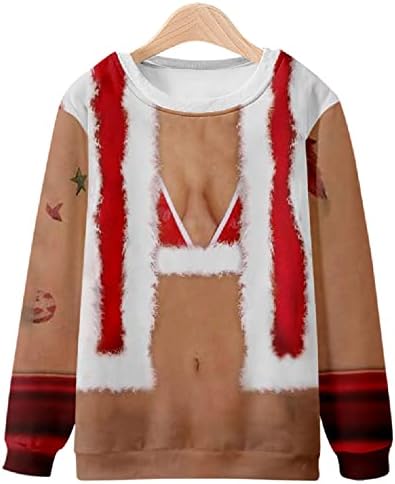 Божиќни маички за маж за маж за маж, 3D печати со долги ракави со долг ракав, блузи од горниот дел на вратот, блузи