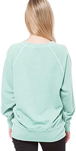 Mixmatchy Women'sенски цврст пигмент обоен француски тери -странични џебови пулвер џемпер врвот на врвот