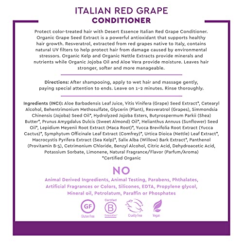 Пустинска суштина, италијански балсам за црвено грозје 8 fl oz без суровост, навлажнувачки балсам - УВ заштита - Коса за третирана