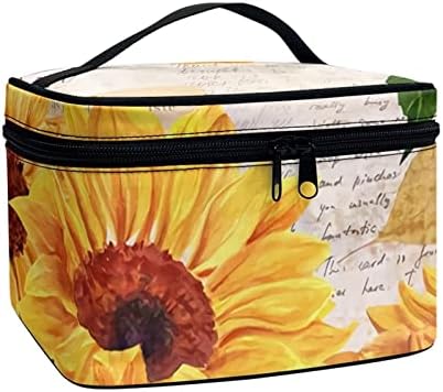 ЗА НАС ДИЗАЈНИ Гроздобер Козметички Патни Торби Комплет За Шминка За Девојки Сончогледи Држач За Четки За Цветни Печати Организатор