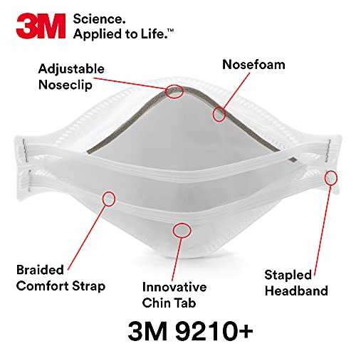 3М Аура честички респиратор 9210+, N95, пакет од 20 респиратори за еднократна употреба, удобно индивидуално завиткани, затегнат дизајн