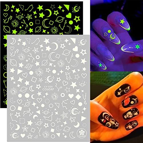 Светлечки налепници за уметност за нокти, флуоресцентни самолепливи декларации за нокти, сјај во уметничкиот дизајн на темните нокти, Sunвездите
