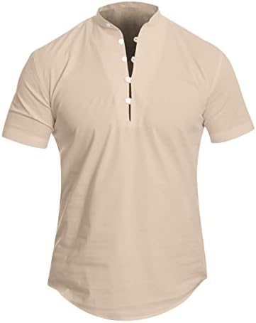 Летни мажи обични кошули мажи лето солиден штанд јака кратка ракав случајна лабава кошула врвни маици за мажи за мажи