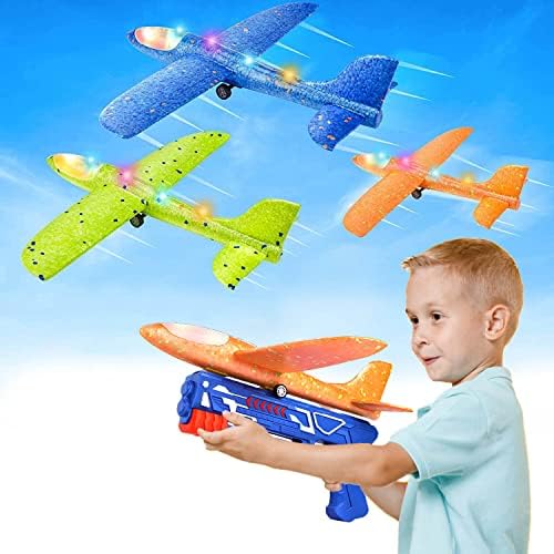 3 пакувачки играчки за фрлање авиони, 12,6 инчен едриличар со леб со авионски катапулт и 2 режими на летање, деца на отворено летаат спортски играчки за деца и подароци