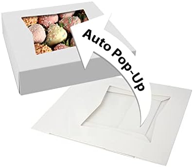 MT производи Бели кутии за пита за пекари со прозорец - големина од 10 x 10 x 2,5 - 15 парчиња кутии за тесто - совршени за крофни, мафини и