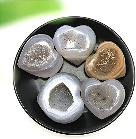 Binnanfang AC216 1pc Природно агат геоде кварц кристал врежан срцев во форма на срцев кристал геодеј срце природни камења и минерали кристали
