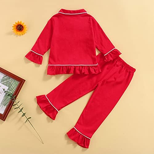 Менесака бебе момче пижами Божиќ црвено карирано печатење со долги ракави лапел копче за јака надолу по горните кошули панталони ноќна облека