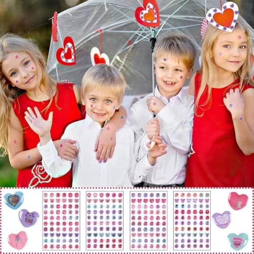 Валентин стап на обетки, 240 п.п. Аугун стап на обетки за мали девојчиња налепници за в Valentубени за деца 3Д сјајни скапоцени камења