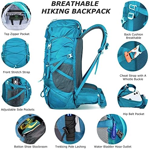 Западен мелодии 50L лесен ранец за пешачење со покривка од дожд, кампување ранец за качување на турнеја со кампување, водоотпорен пешачки пакет