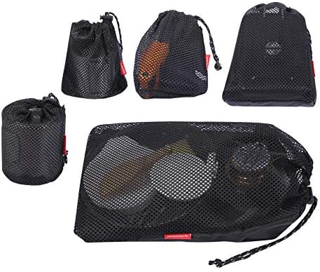 Редкамп работи вреќа сет од 5, лесен мрежен најлонски торбичка за складирање торбичка за патувања за пешачење црвено/црно