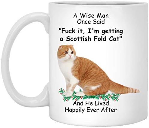 Смешна Мачка Од Шкотско Превиткување Црвена Мудар Човек Рече Божиќ 2023 Подароци Бело Кафе Кригла 11оз