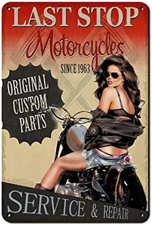 Мотоцикл Калај Знаци, Последна Станица Девојка Седат На мотор пин До Девојка Гроздобер Метал Калај Знак Смешни Ретро Знаци За Мажи